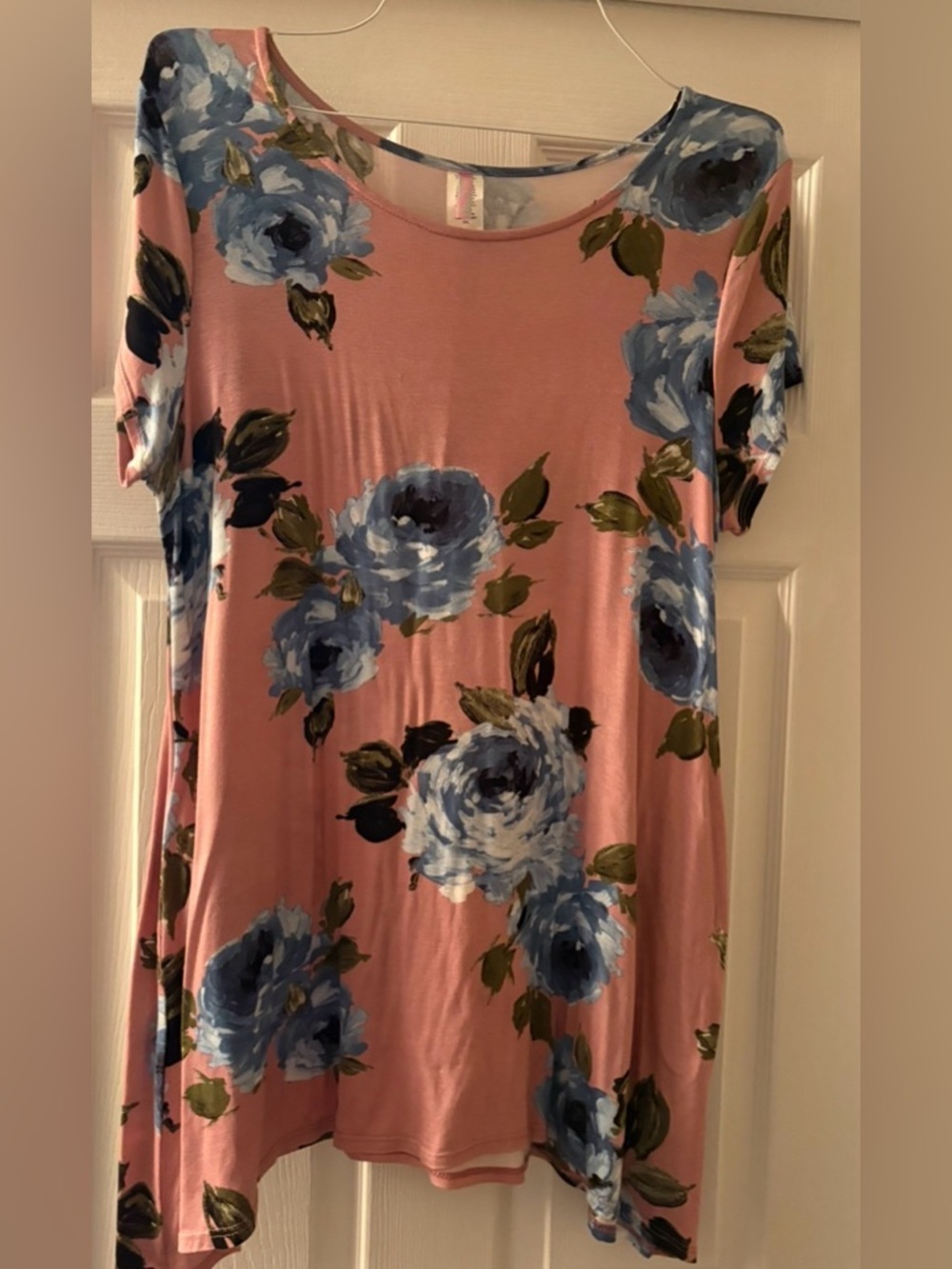 Women’s Pink Floral Tunic Top with Blue Rose Print